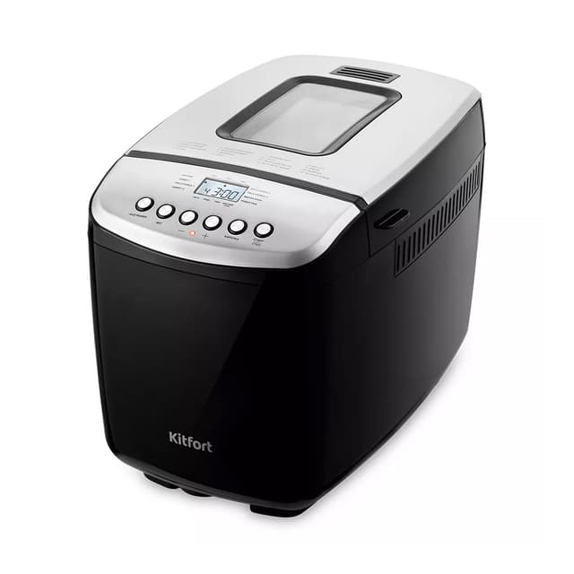 Хлебопечь, Kitfort, KT-309, Объем чаши 3.8л, 16 программ, Вес выпечки 1000/1250/1500 г, Кнопочное управление, Автоподогрев, Отложенный старт до 15 ч, Длина шнура 0.8м, Мощность 850 Вт, Чёрный