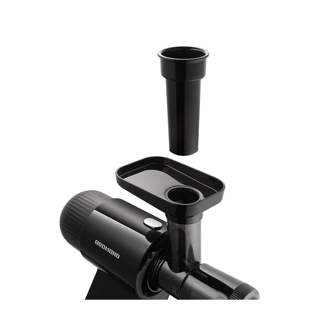 Соковыжималка шнековая, Redmond, J1401, 1 скорость, Скорость работы 70 об/мин, Диаметр загрузочного отверстия 40 мм, Уровень шума < 69 дБ, Мощность 350 Вт, Длина шнура 0.8м, Черный