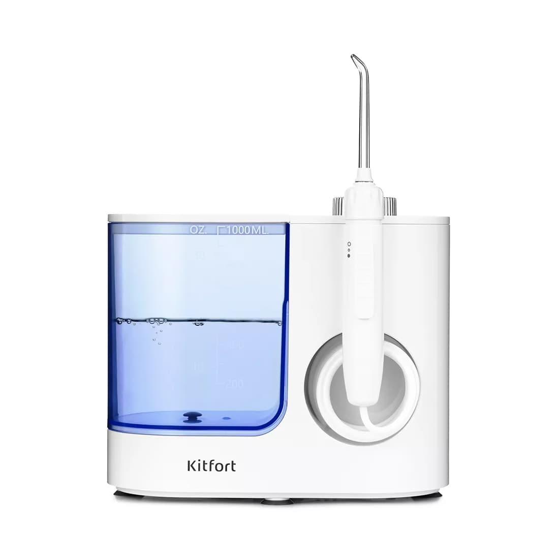 Ирригатор, Kitfort, КТ-2914, Мощность 24 Вт, Емкость резервуара 1000 мл, Количество насадок в комплекте 6 шт, Принцип подачи струи воды моноструйный, Количество пульсаций 1250 - 1700 в минуту, Цвет белый, синий