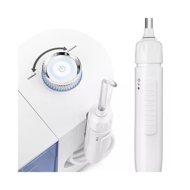 Ирригатор, Kitfort, КТ-2914, Мощность 24 Вт, Емкость резервуара 1000 мл, Количество насадок в комплекте 6 шт, Принцип подачи струи воды моноструйный, Количество пульсаций 1250 - 1700 в минуту, Цвет белый, синий