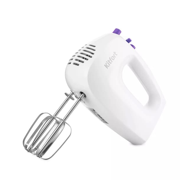 Миксер, Kitfort, КТ-3071-1, Мощность 200-250 Вт, Число скоростей 5, Количество насадок 4 , Цвет Бело-фиолетовый