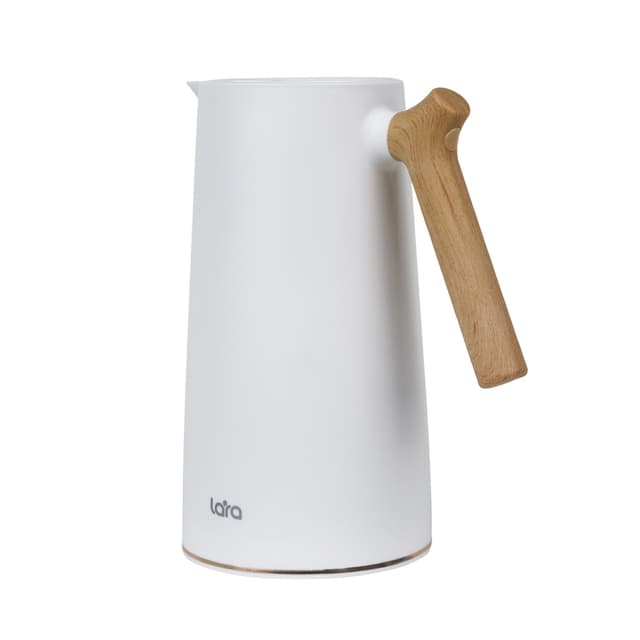 Термос, LARA, LR04-84 White, Объем 1000 мл, Вакуумная стеклянная колба, Двойные стенки, Ручка под дерево, Белый