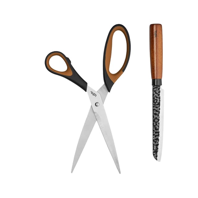 Набор ножей, LARA, LR05-12, 3 пр, Нож сантоку/нож универсальный/ножницы, Нержавеющая сталь/Дерево, Длинна 12.7см/18см, Толщина лезвия 1.5мм/1.8мм, Черный/Коричневый