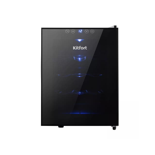 Винный шкаф, Kitfort, КТ-2408, 4 полки, Вместимость 12 бутылок, Объем внутренней камеры 33л, Термоэлектрический, Температура охлаждения 10-18?С, Уровень шума 25 дБ, Мощность 70 Вт, Энергопотребление 121 кВт*ч/год, Черный