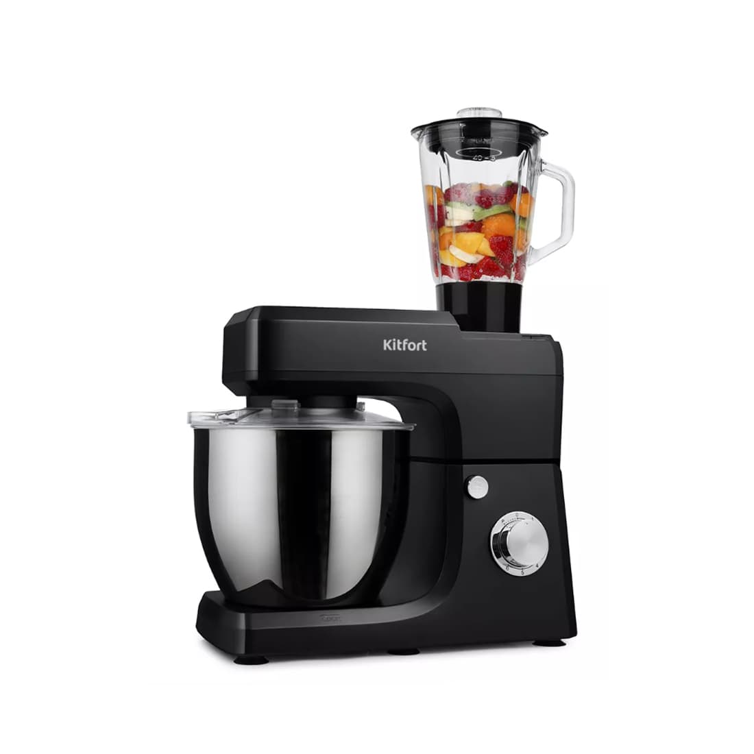 Планетарный миксер, Kitfort, КТ-1339-3, черный Мощность 1400 Вт,Ёмкость чаши 6,5 л,Материал чаши нержавеющая сталь,Ёмкость чаши блендера 1,5 л