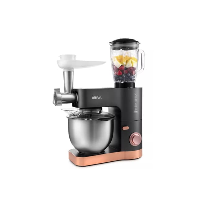 Планетарный миксер, Kitfort, КТ-1370, (5, в, 1),Мощность 1200 Вт,Ёмкость чаши 5,6 л,Материал чаши нержавеющая сталь,Ёмкость чаши блендера 1,5 л
