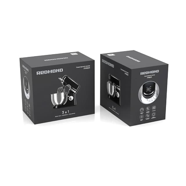 Планетарный миксер, Redmond, FM601,Тип-планетарный Мощность-1000 Вт ,Материал корпуса-пластик ,Количество скоростей-8 шт ,Количество насадок в комплекте-3 шт ,Объем чаши-5 л