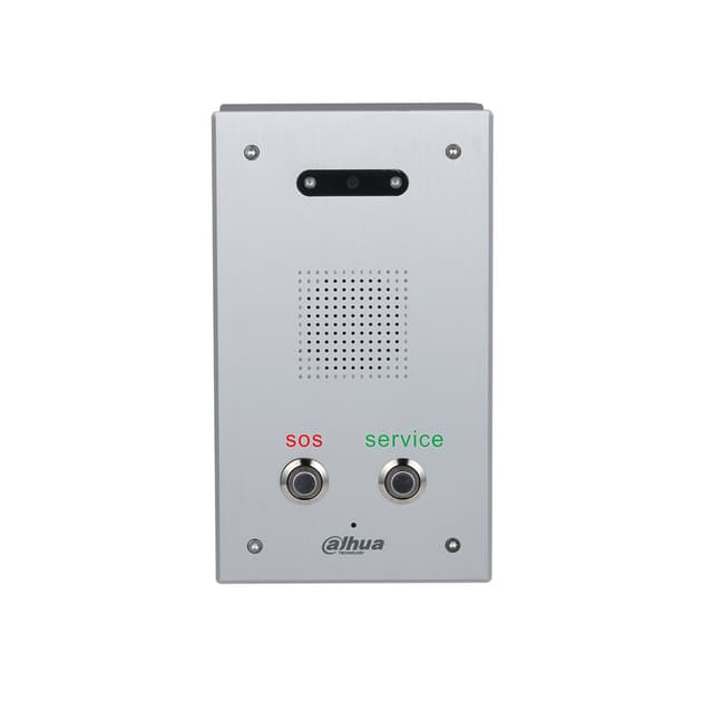 Вызывная панель, Dahua, DHI-VTA2302A, Устройство экстренного вызова, 2 МП, 1/2.7" CMOS. углы обзора: гор.: 91°, верт.: 47°, диаг.: 111° Кодек H.264 поддержка протоколов: SIP. RTSP. RTP. TCP. UDP Вызов одним нажатием, две кнопки вызова, встроенные микрофон и динамик. тревожные вх./вых.: 2/2. 1хRS485. сеть: 10/100Мбитс. питание: DC 12~24В, PoE(802.3af). IP65, IK08. рабочая температура: -30°C~+60°C. размеры:180ммx105ммx46.7мм