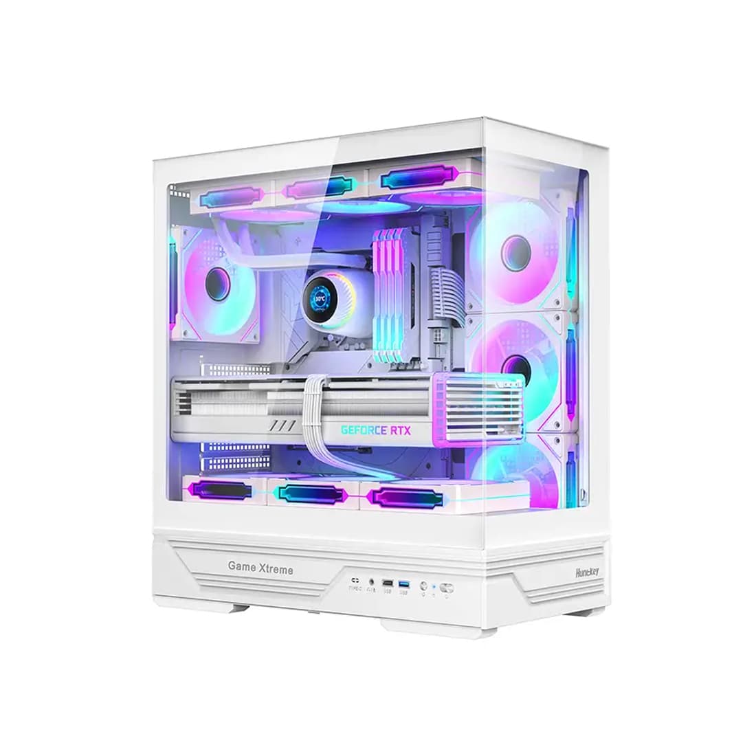 Компьютерный корпус, Huntkey, GX760A Fortune White, ATX/Micro ATX, USB 1*3.0/2*2.0, HD-Audio, Кулер 4*12см ARGB, Высота процессорного кулера до 160 мм, Длина VGA до 400мм, 1*3.5"/2.5", Слот 7, Толщина 0,6мм, 424x215x465мм, Без Б/П, Белый