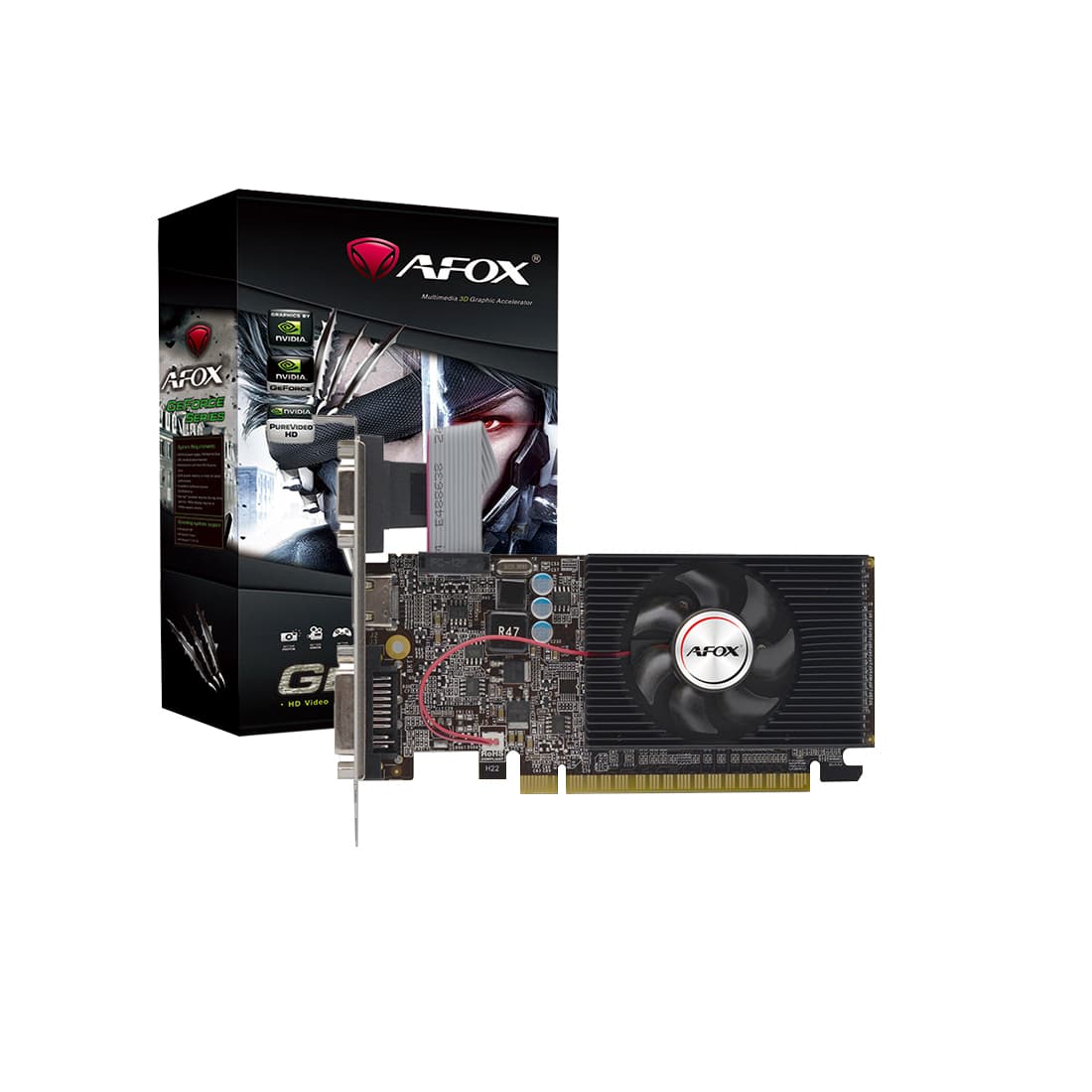 Видеокарта, AFOX, GT610 2GB D3 LP Single Fan (4897033780438), AF610-2048D3L7-V8, DDR3, 64bit, HDMI, DVI, VGA, 146*70*15 мм, Цветная коробка