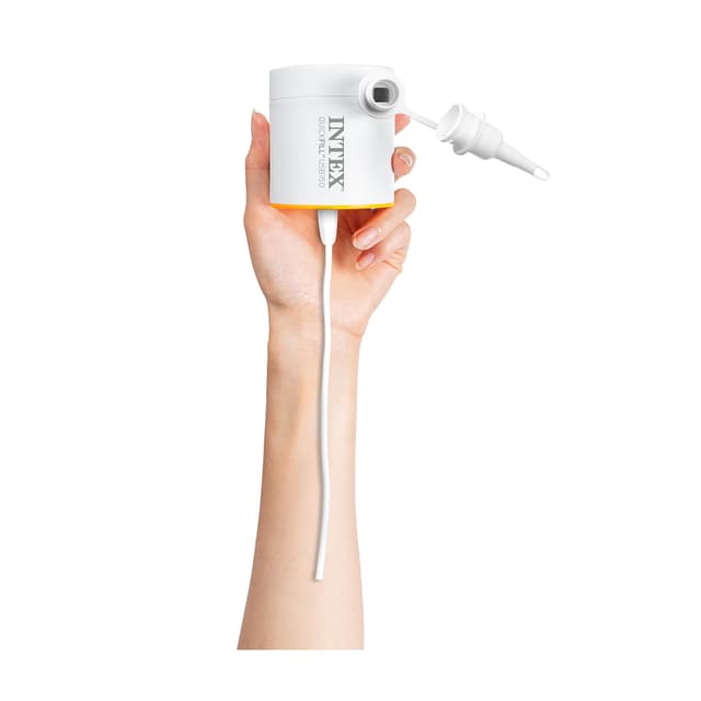 Насос электрический QuickFill USB150 Pump (5В), INTEX, 66616, Пластик/металл, 150 л/мин, От USB-A зарядного устройства, power-bank и т.д., 2 насадки, Сумочка для хранения, Белый, Цветная коробка