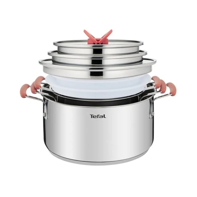 Набор посуды, Tefal, Opti'space G720SD74, 13 предметов, Кастрюли с крышками 24/20/18см (5,2/3/,2,1л), Пластиковые крышки 20/18см, Кухонные аксессуары 5шт, Все типы плит, Нержавеющая сталь