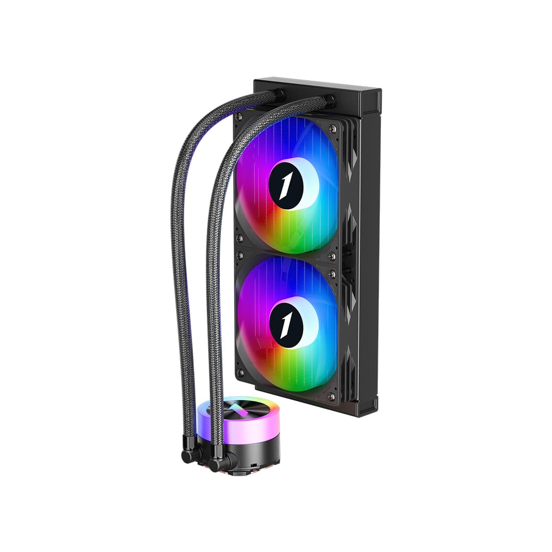 Кулер с водяным охлаждением, 1STPLAYER, TS1 240 BLACK, TS1-240-BK, intel 1151/1200/1700/1851 и amd AM4/AM5, TDP 270W, 2*120 мм, 600-1800 об/мин, 81,5 CFM, 33dBA, Черный