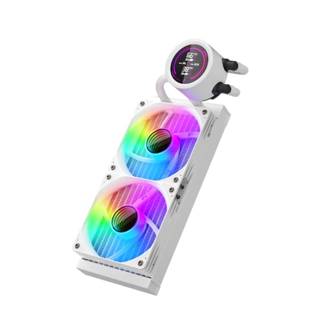 Кулер с водяным охлаждением, 1STPLAYER, TS4 240 WHITE, TS4-240-WH, intel 1151/1200/1700/1851 и amd AM4/AM5, TDP 250W, 2*120 мм, 600-2200 об/мин, 77 CFM, 36 dBA, Белый