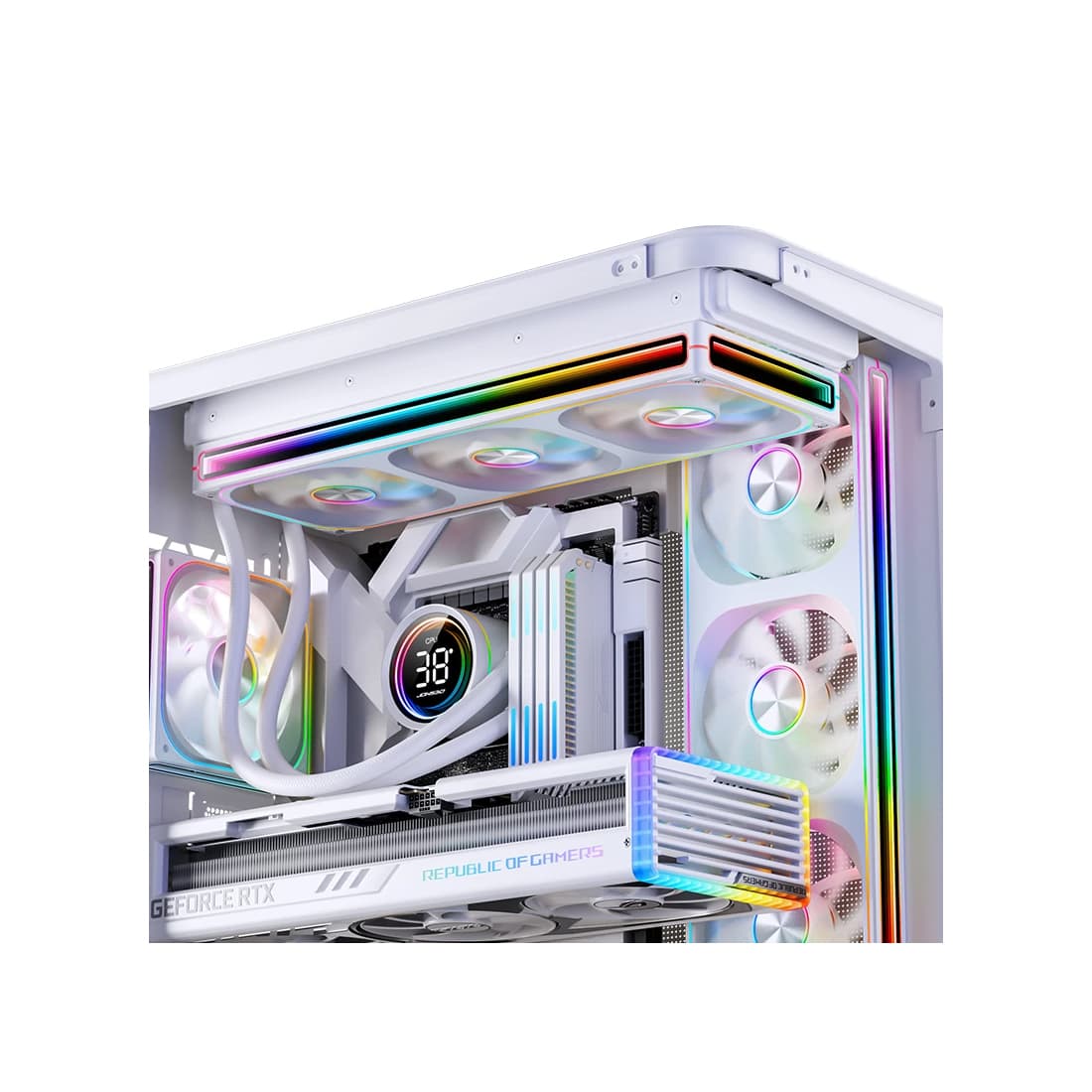 Вентилятор для компьютерного корпуса, Jonsbo, ZA-360W White, ZA-360W White, 3*120 мм, 700-2400 об/мин, 21.46-62.4 CFM, 21.3-37.3dBA, 4 pin PWM + 3 pin ARGB, 362х123х28мм, Белый