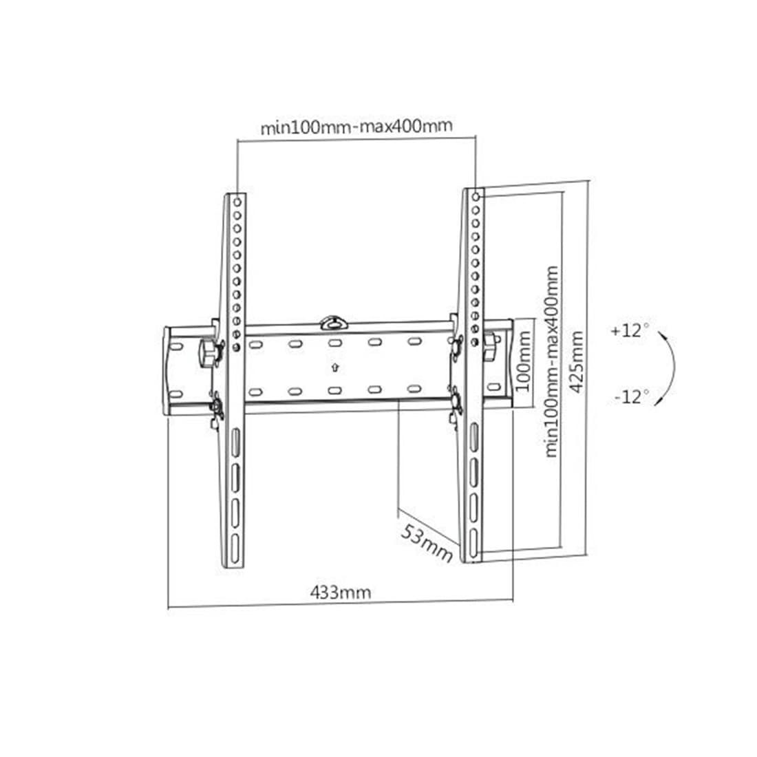 Кронштейн для ТВ и мониторов, Brateck, KL21G-44T, Макс. нагрузка - 40 кг, Диагональ экрана от 32" до 55", Угол наклона +/-12°, Уровень, Чёрный