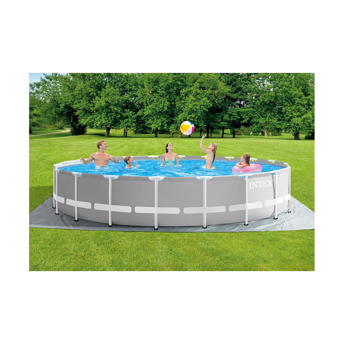 Каркасный бассейн Prism Frame 610 х 132 см, INTEX, 26756NP, Винил, 32695 л., Стальной каркас, Ф-насос 28636 (5678л/ч), Лестница 28077, Подложка 11290, Тент 11289, Гидроаэрация 22747, Серый, Цветная коробка