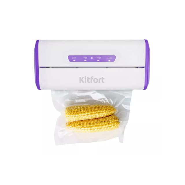 Вакууматор, Kitfort, КТ-1514-1 бело-фиолетовый, Кнопочный тип управления, Максимальная ширина пакета 28 см, 2 режима работы, 5 пакетов в комплекте, Белый, Фиолетовый
