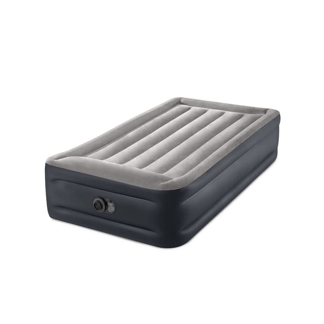Матрас-кровать надувная DELUXE Pillow Rest Raised (Twin) 191 х 99 х 42 см, INTEX, 64132ND, Винил, Встроенные эл. насос и подушка, Сумка для переноски и хранения в комплекте, Серо-чёрный, Цветная коробка