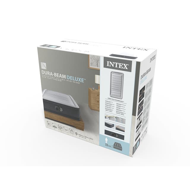 Матрас-кровать надувная Comfort-Plush Mid-Rise (Twin) 191 х 99 х 33 см, INTEX, 67766ND, Винил, Встроенный эл. насос, Сумка для переноски и хранения в комплекте, Серый, Цветная коробка