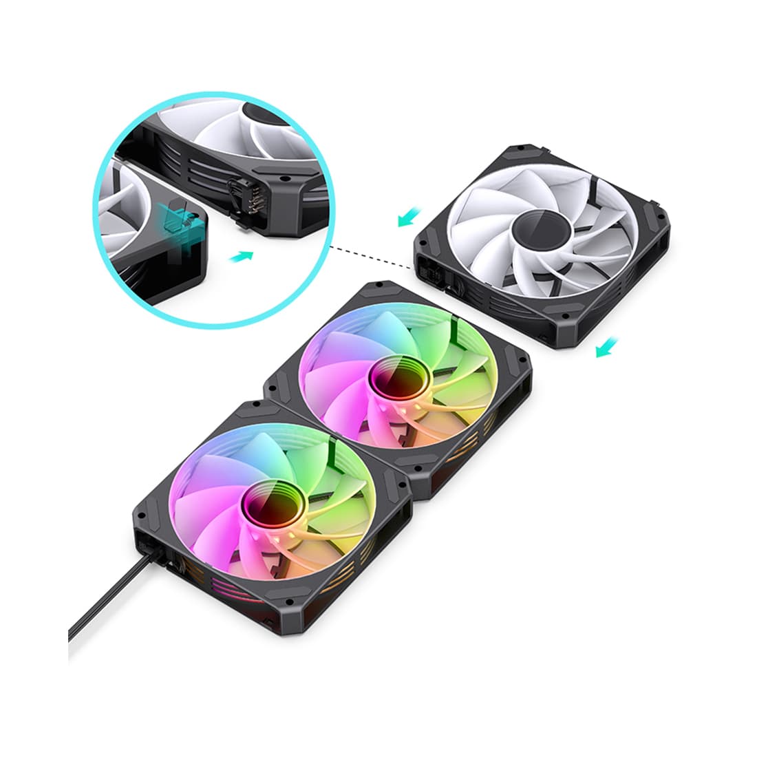 Вентилятор для компьютерного корпуса, Jonsbo, ZG-120BR(3in1) Black, ARGB 120мм, 1500 об/мин, 61.7 CFM, 36.8 dB(A), 4pin PWM/3pin ARGB , 120*120*25, Чёрный