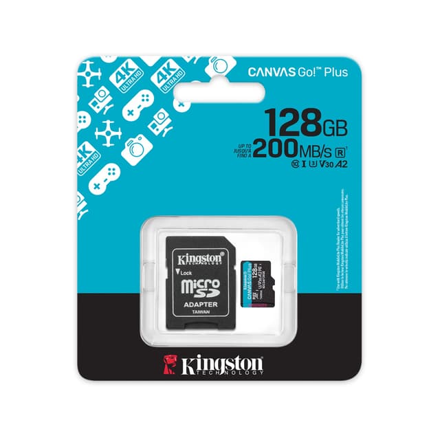 Карта памяти, Kingston, SDCG4/128GB, MicroSDXC 128GB, Canvas Go Plus, A2, U3, V30, с адаптером SD