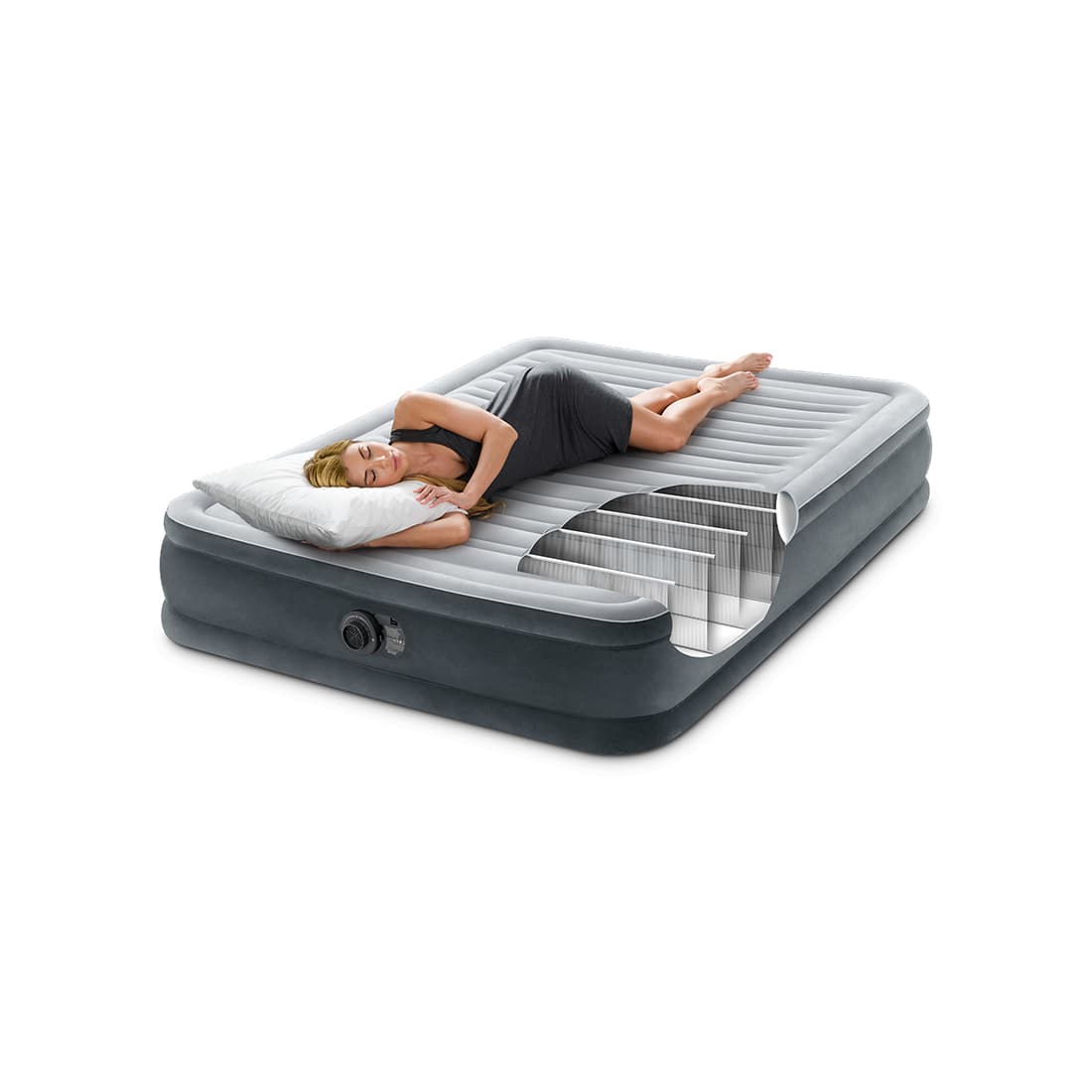 Матрас-кровать надувная Comfort-Plush Mid-Rise (Full) 191 х 137 х 33 см, INTEX, 67768ND, Винил, Встроенный эл. насос, Сумка для переноски и хранения в комплекте, Серый, Цветная коробка