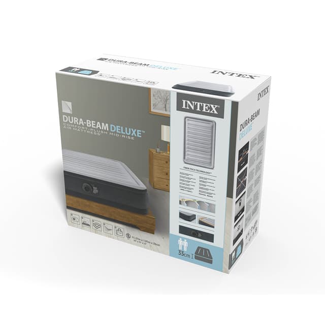 Матрас-кровать надувная Comfort-Plush Mid-Rise (Full) 191 х 137 х 33 см, INTEX, 67768ND, Винил, Встроенный эл. насос, Сумка для переноски и хранения в комплекте, Серый, Цветная коробка