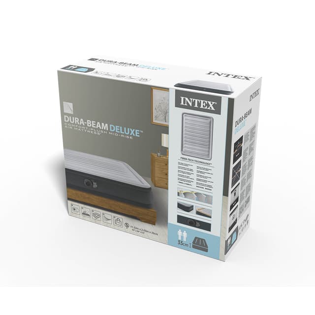 Матрас-кровать надувная Comfort-Plush Mid-Rise (Queen) 203 х 152 х 33 см, INTEX, 67770ND, Винил, Встроенный эл. насос, Сумка для переноски и хранения в комплекте, Серый, Цветная коробка