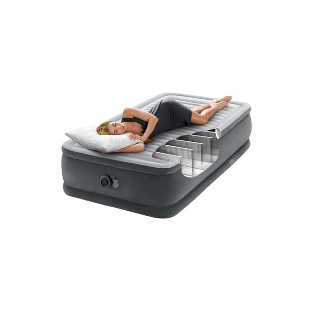 Матрас-кровать надувная Comfort-Plush Elevated (Twin) 191 х 99 х 46 см, INTEX, 64412ND, Винил, Встроенный эл. насос, Сумка для переноски и хранения в комплекте, Серый, Цветная коробка