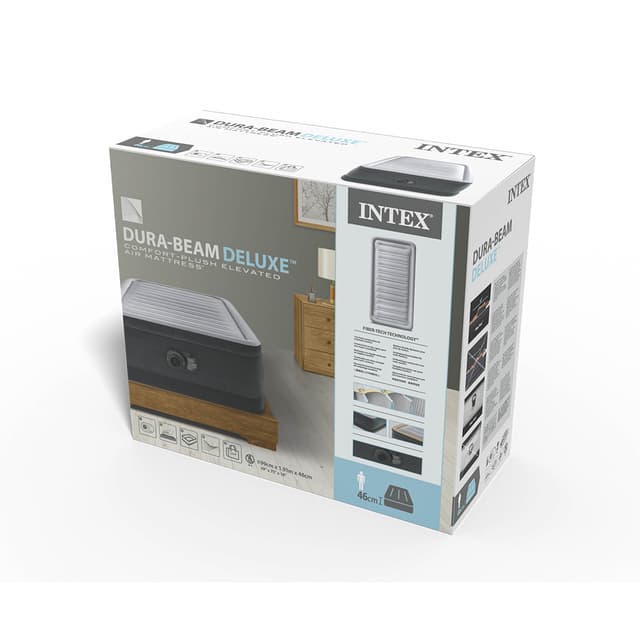 Матрас-кровать надувная Comfort-Plush Elevated (Twin) 191 х 99 х 46 см, INTEX, 64412ND, Винил, Встроенный эл. насос, Сумка для переноски и хранения в комплекте, Серый, Цветная коробка