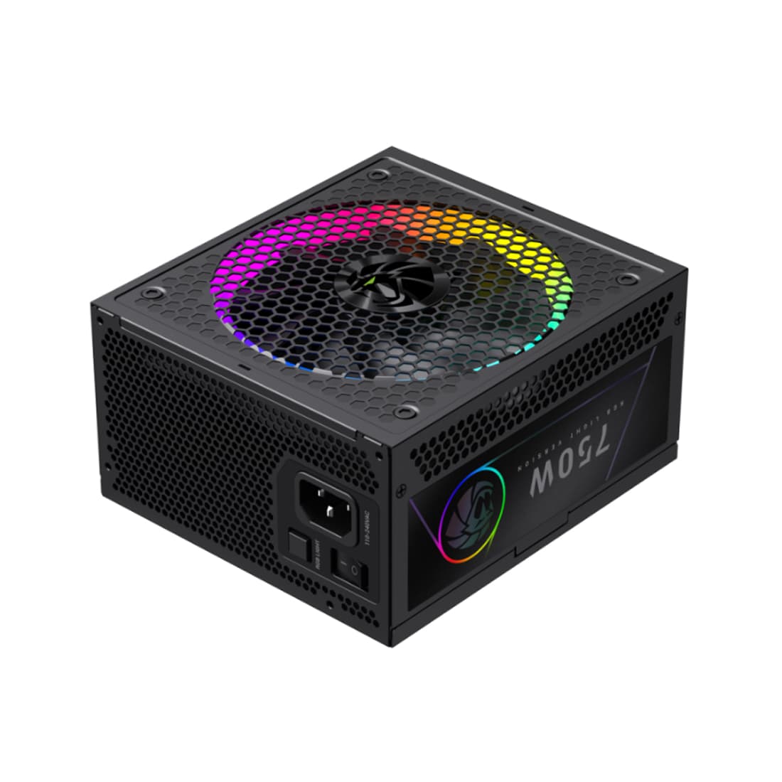 Блок питания, Gamemax, RGB 750G, 2141-0750B0016, 750W, Gold, APFC, 20+4 pin, 2*4+4pin, 8*Sata, 3*Molex, 3*PCI-E 6+2 pin, Вентилятор 14см, 165*150*86 см, Черный