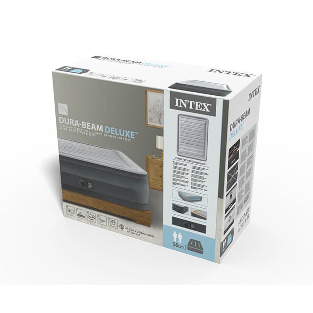 Матрас-кровать надувная Comfort-Plush High-Rise (Queen) 203 х 152 х 56 см, INTEX, 64418ND, Винил, Встроенный эл. насос, Сумка для переноски и хранения в комплекте, Серый, Цветная коробка