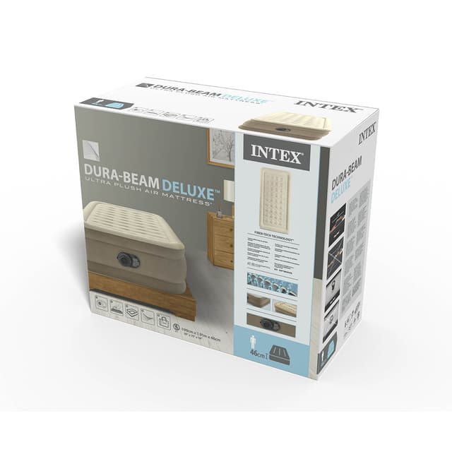 Матрас-кровать надувная Ultra-Plush (Twin) 191 х 99 х 46 см, INTEX, 64426ND, Винил, Встроенный эл. насос, Сумка для переноски и хранения в комплекте, Бежевый, Цветная коробка