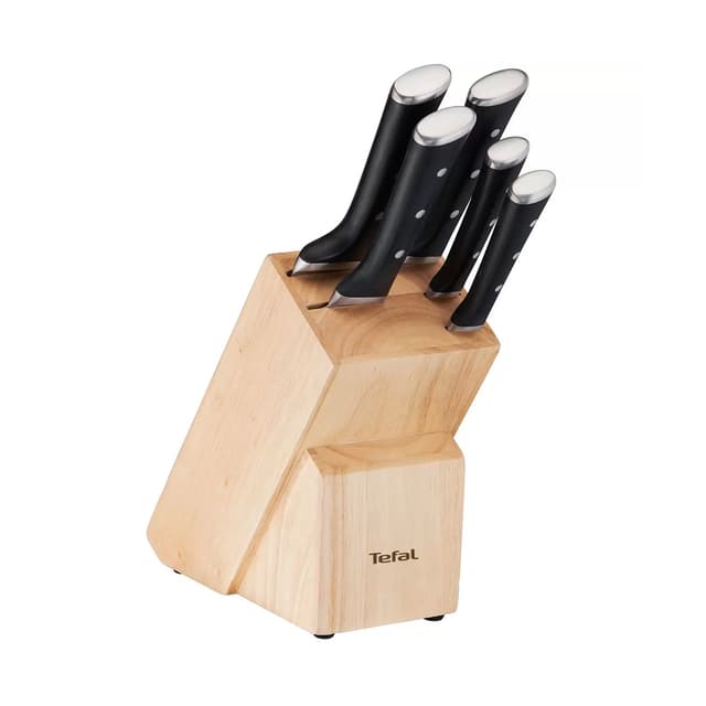 Набор ножей, Tefal, Ice force stainless steel K232S574, 5шт, Длина ножей в наборе: 20/20/18/11/9 см, Деревянная подставка