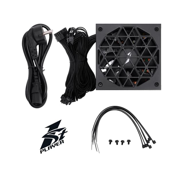 Блок питания, 1STPLAYER, HA 550W BK, 550W, ATX, 80+, APFC, 20+4pin, 4+4pin, 4*Sata, 2*Molex, 1*PCI-E 6+2-pin, Non-modular, Вентиялтор 14см, 145х150х86мм, Черный