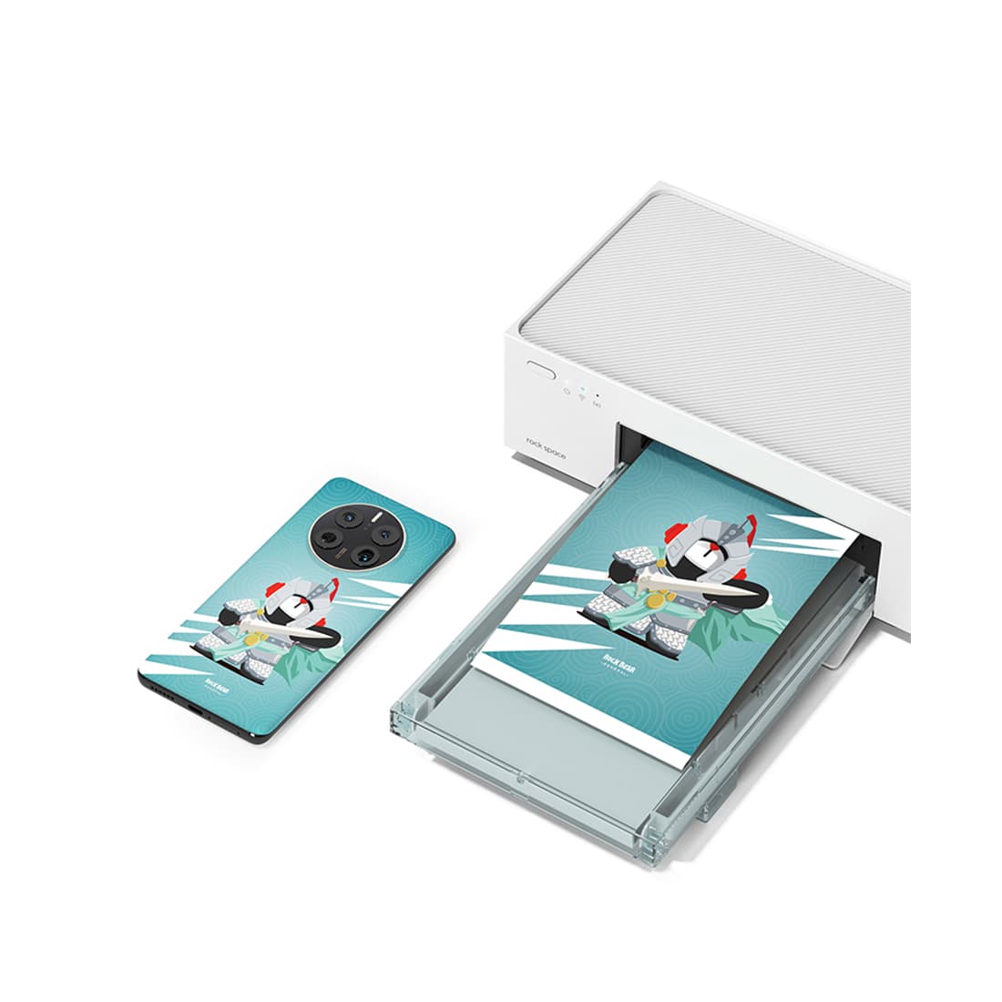 Принтер наклеек на телефон, Rock Space, DHP511 (6941402772352), Сублимационная печать, Цветовая градация 256, Скорость печати 79 сек., 300dpi, Количество печатающих головок 1280 шт, Размер ленточного картриджа 36 наклеек/шт, Белый