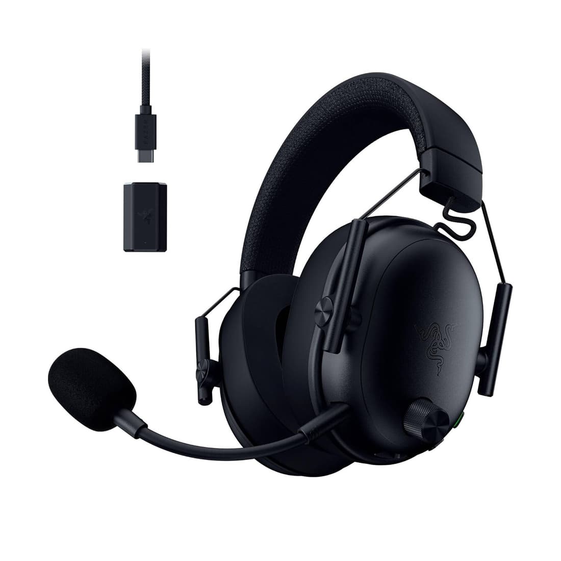 Гарнитура, Razer, BlackShark V3, RZ04-05410100-R3M1, Игровая гарнитура, Динамики 50 мм, THX Spatial Audio, 20 – 28000 Гц, 106 дБ, 32 Ом, Микрофон съёмный однонаправленный, 60 – 16000 Гц, –42 дБ, Беспроводные / Проводные, 2.4 ГГц / Bluetooth / USB, Чёрный